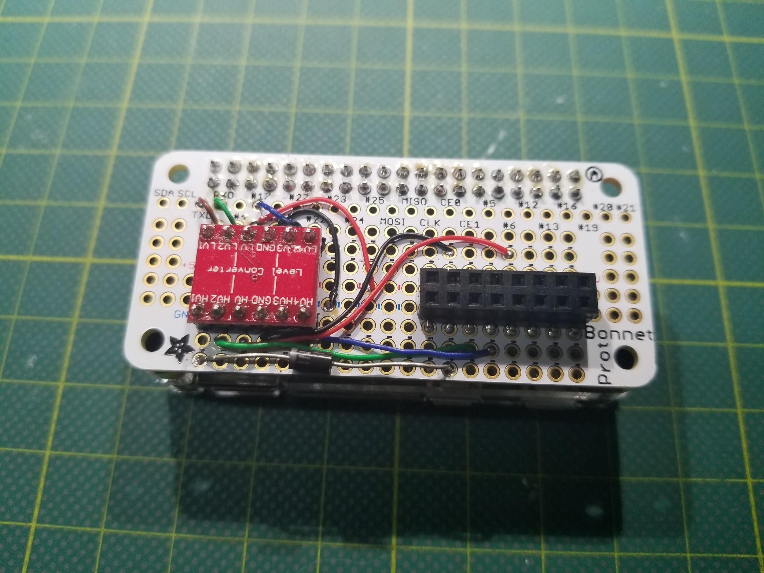 Next prototype of SIO2Pi soldered together on a Perma Proto Bonnet