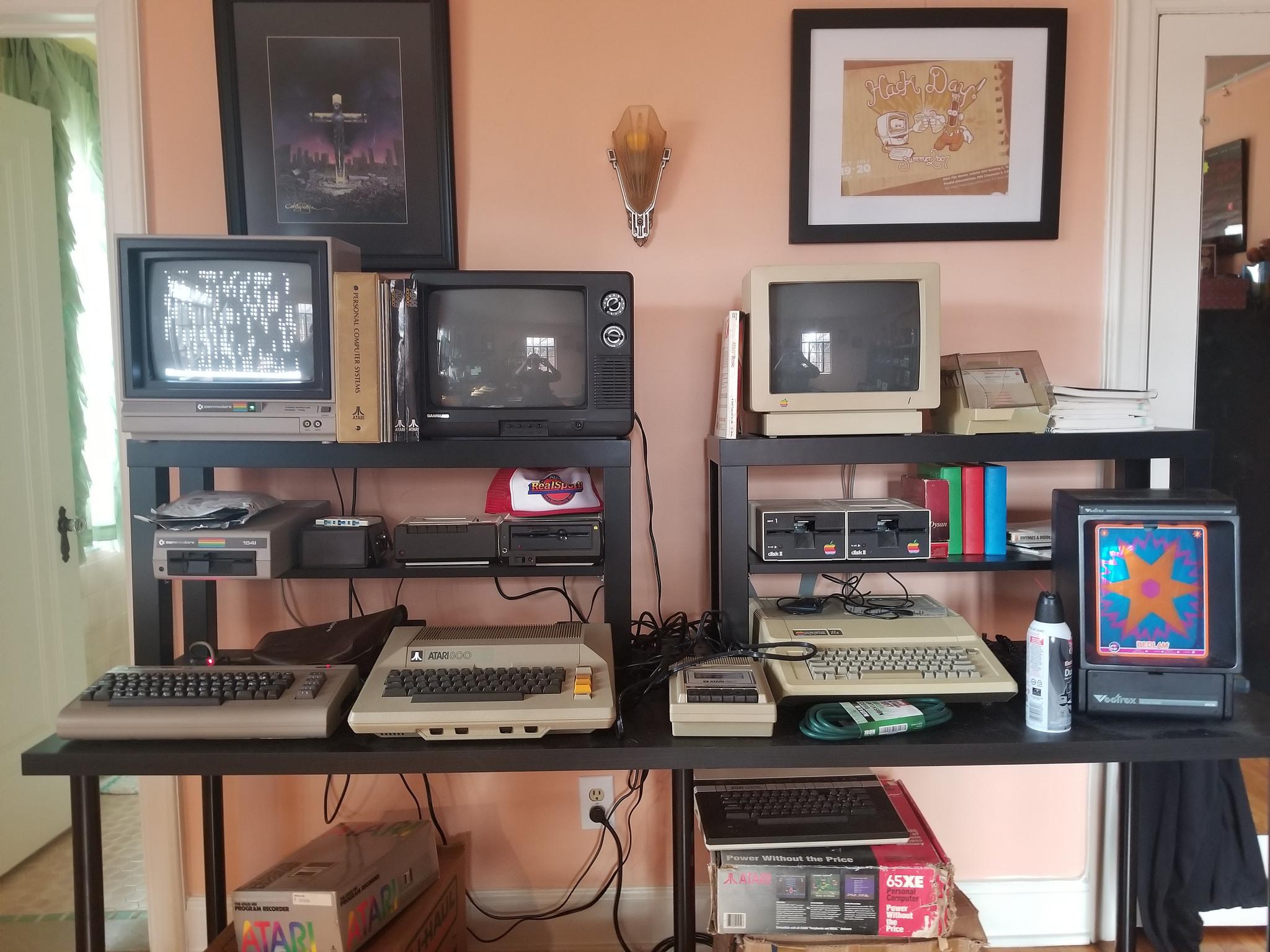 I have a table in my office set up with C64, Atari 800, and Apple IIe