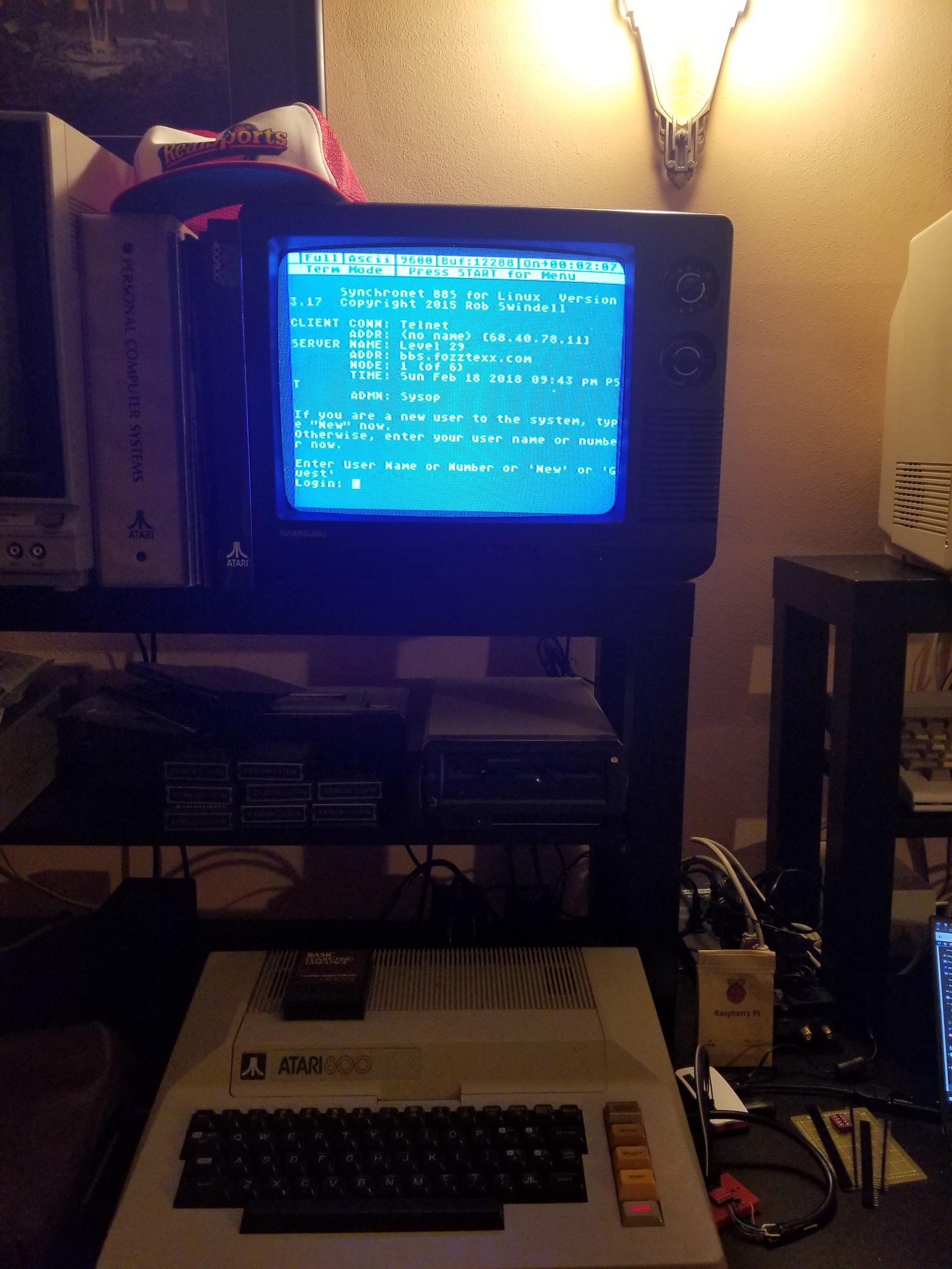 "Calling" Level 29 BBS from my Atari 800