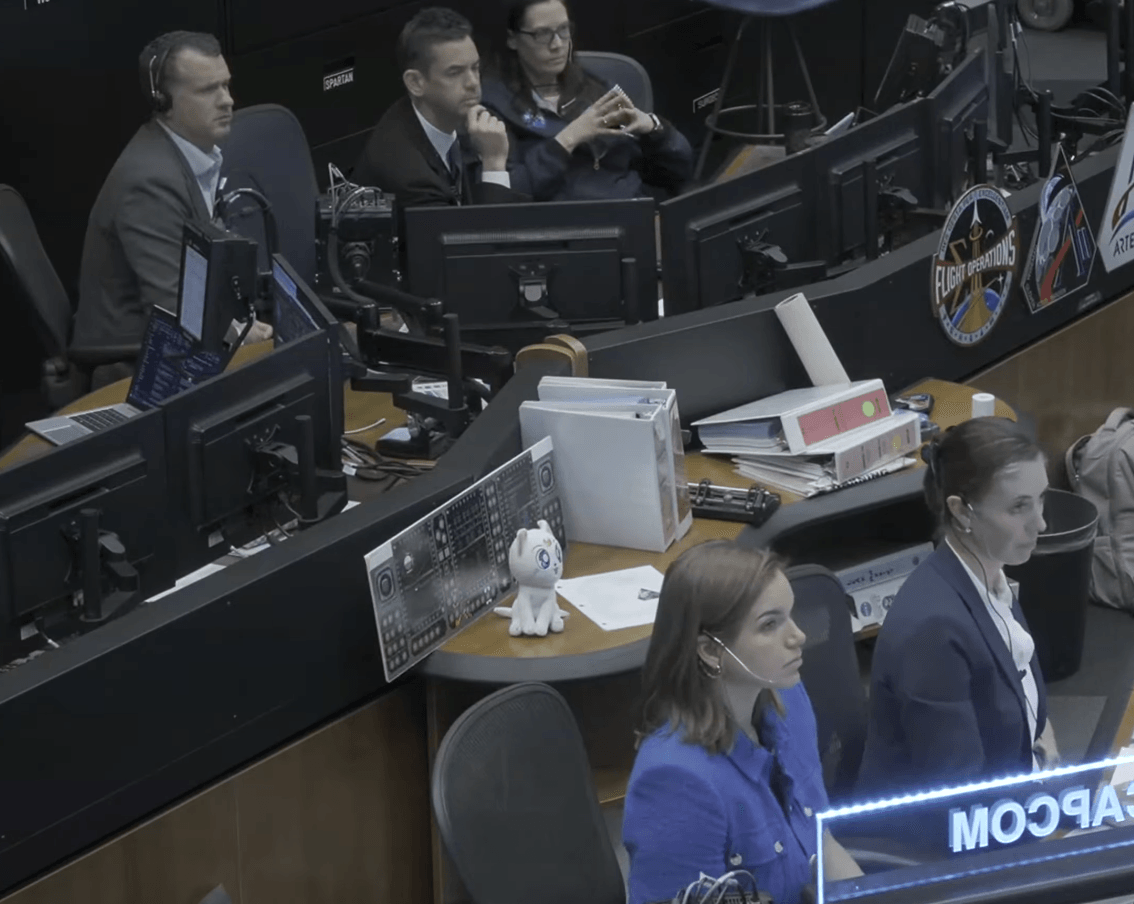 Someone brought a plushie of Artemis the cat from Sailor Moon into mission control