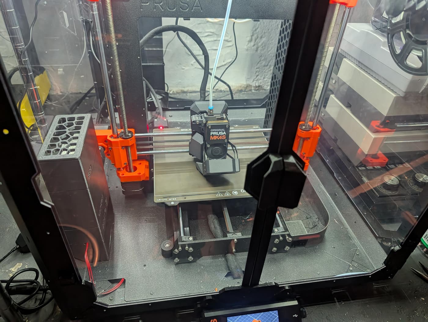 The BentoBox filter and enclosure built, with the first ASA print starting on the bed
