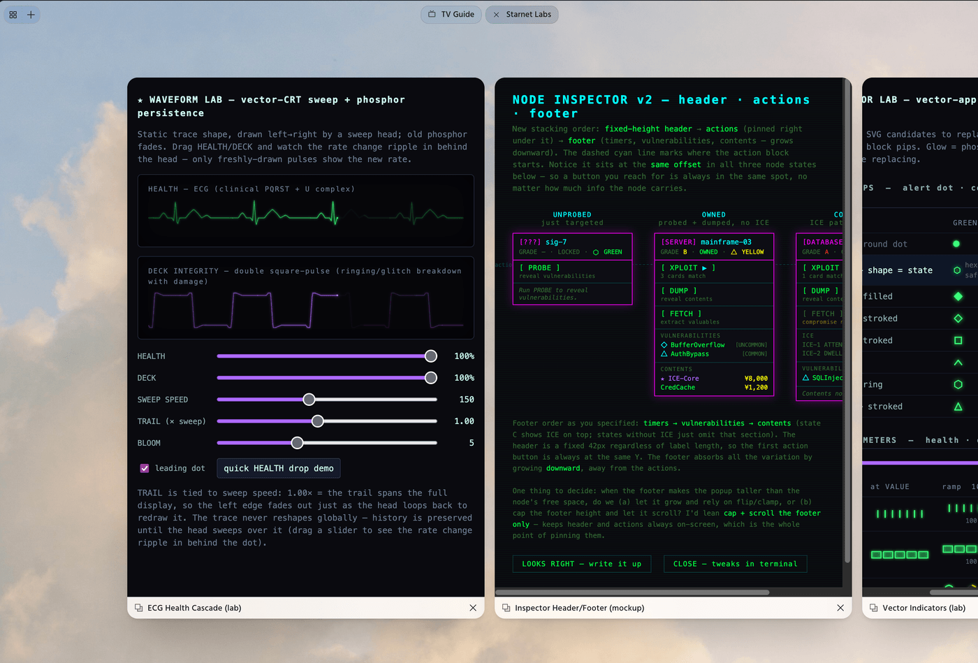 Screenshot of design alternatives