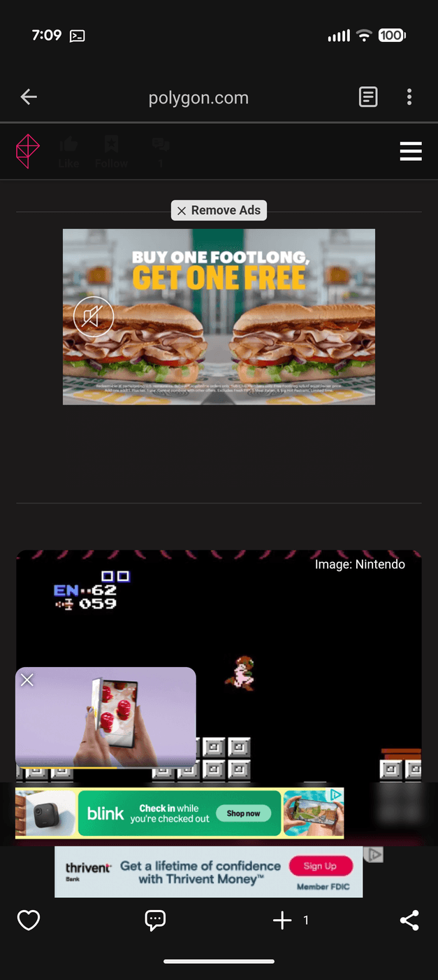 Polygon article bloated with ads
