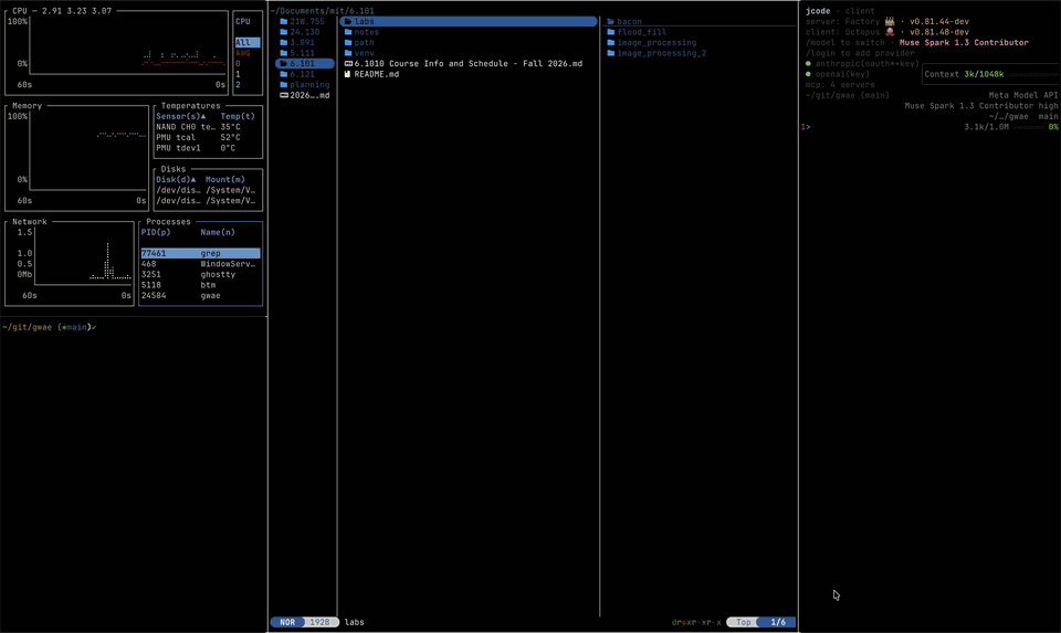 gwae demo: infinite scrolling strip terminal multiplexer