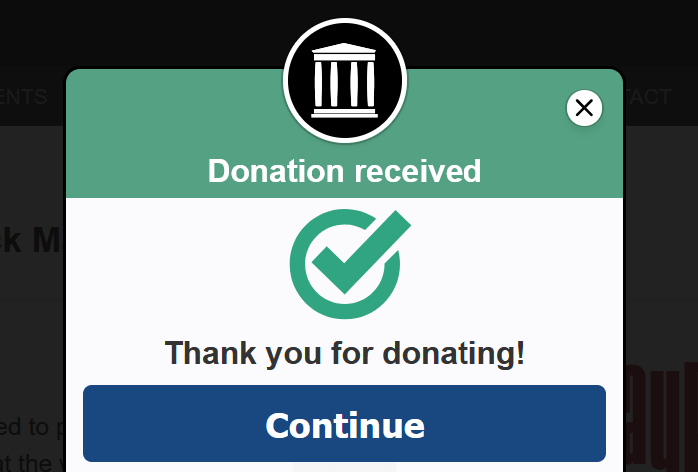 Screenshot confirming donation received by the Internet Archive